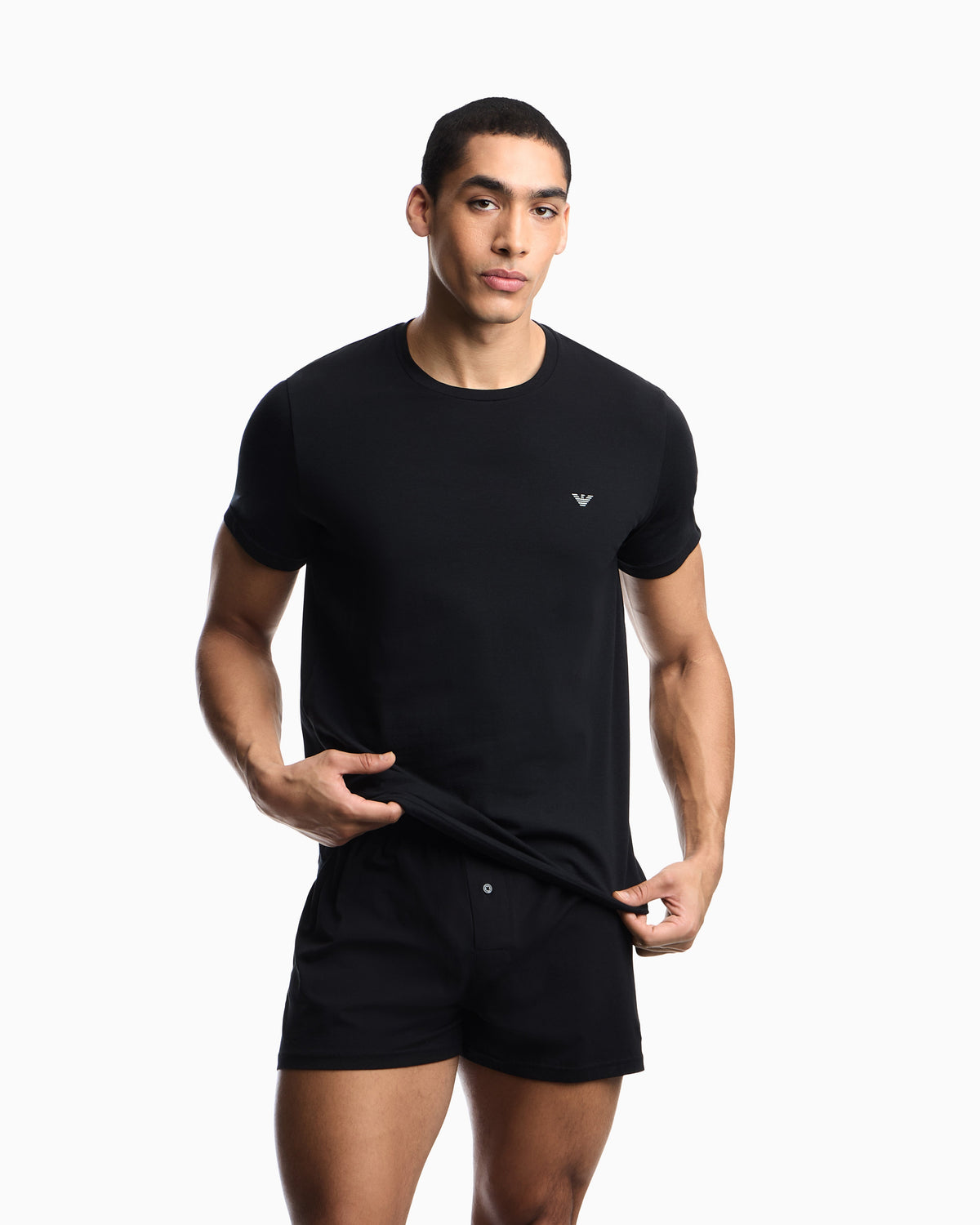 Emporio Armani 2 Pack T-Shirts Grey Melange Black model front
