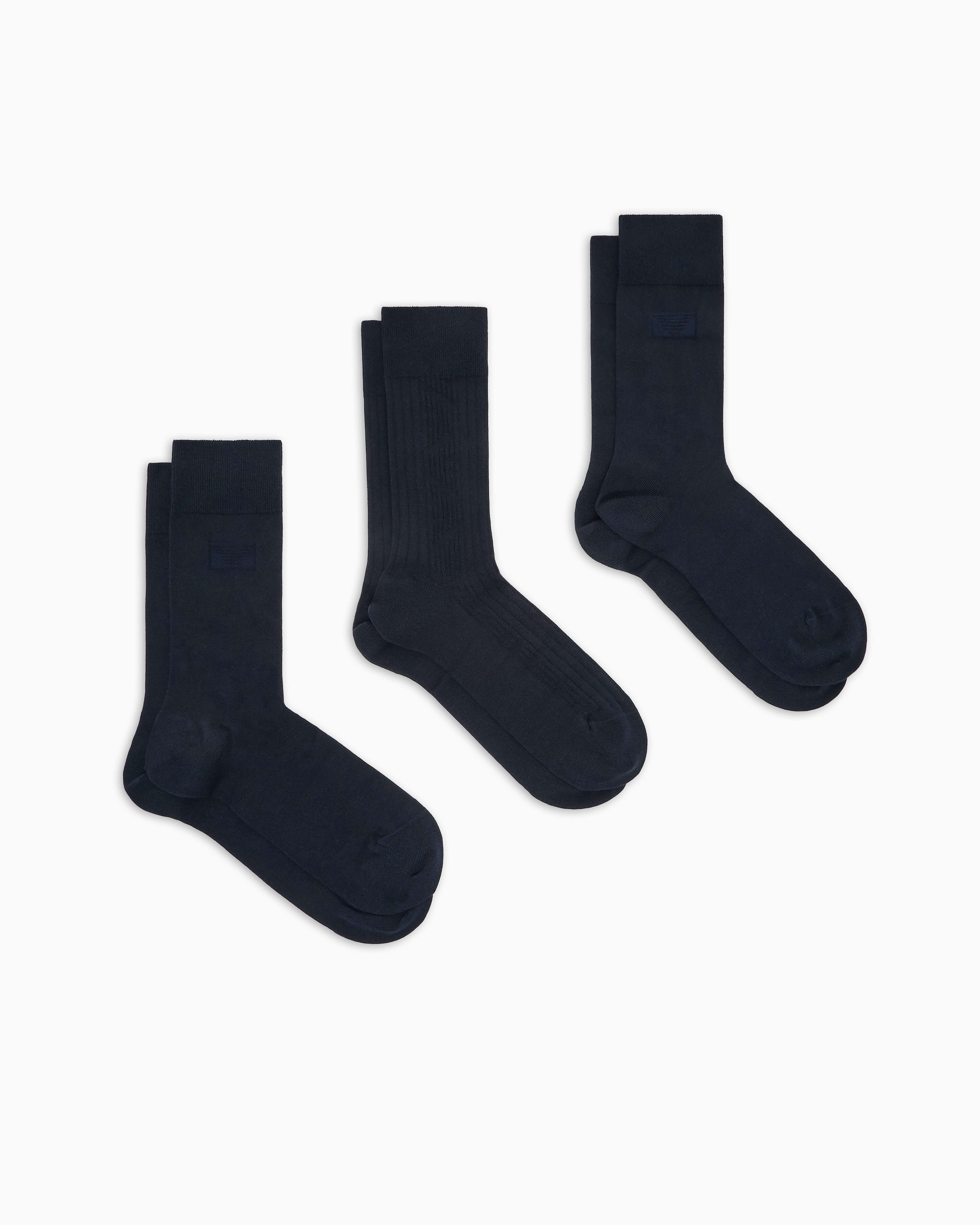 Emporio Armani 3-Pack Jacquard Cotton Stretch Socks – Black & Blue