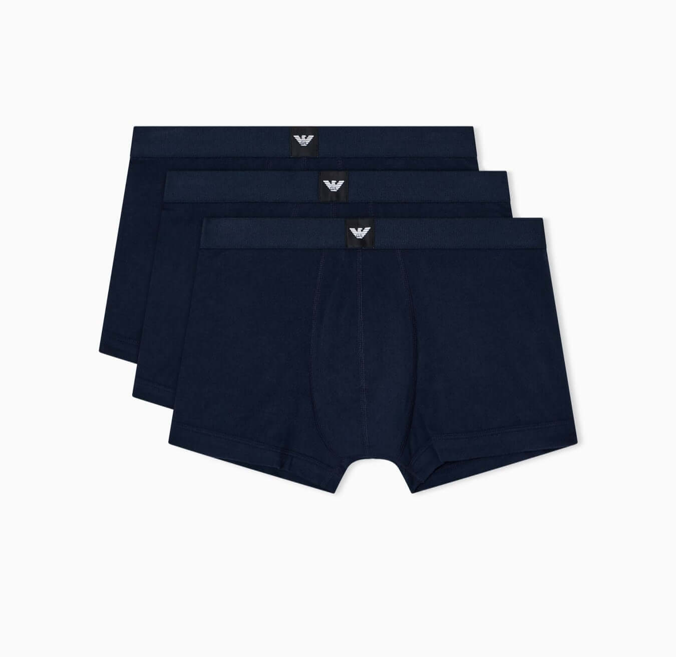 Emporio Armani 3-Pack Stretch Cotton Jersey Trunks, Navy – Essential Logo Waistband