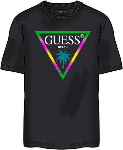 GUESS Men’s Stretch Cotton Triangle Logo T-Shirt – Crew Neck Tee