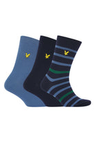 Lyle & Scott 3 Pack Fabian Crew Socks - Stripe/Peacoat/Blue
