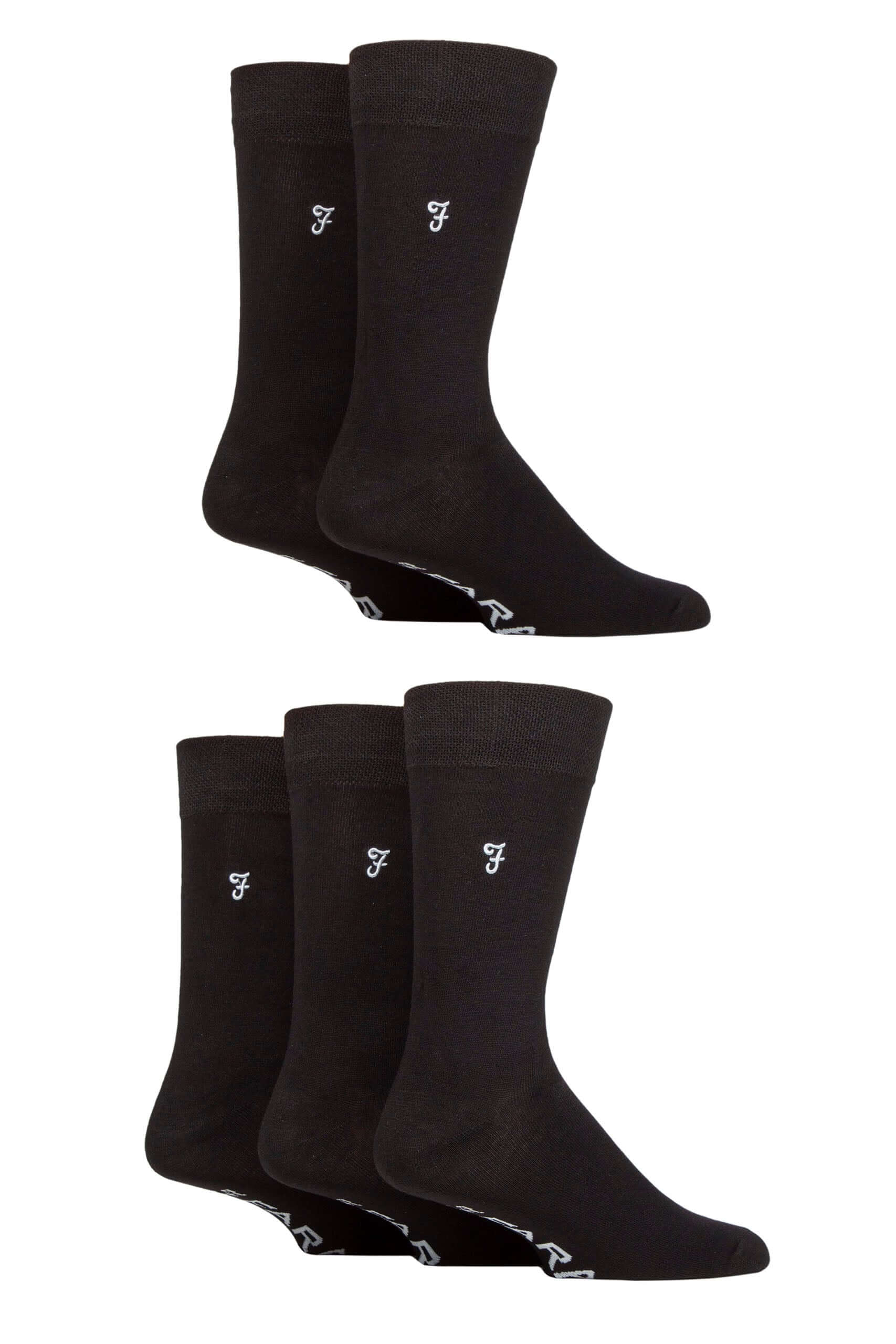 Farah Men’s 5 Pack Plain Bamboo Everyday Socks – Black, Navy & Charcoal (UK 6-11)