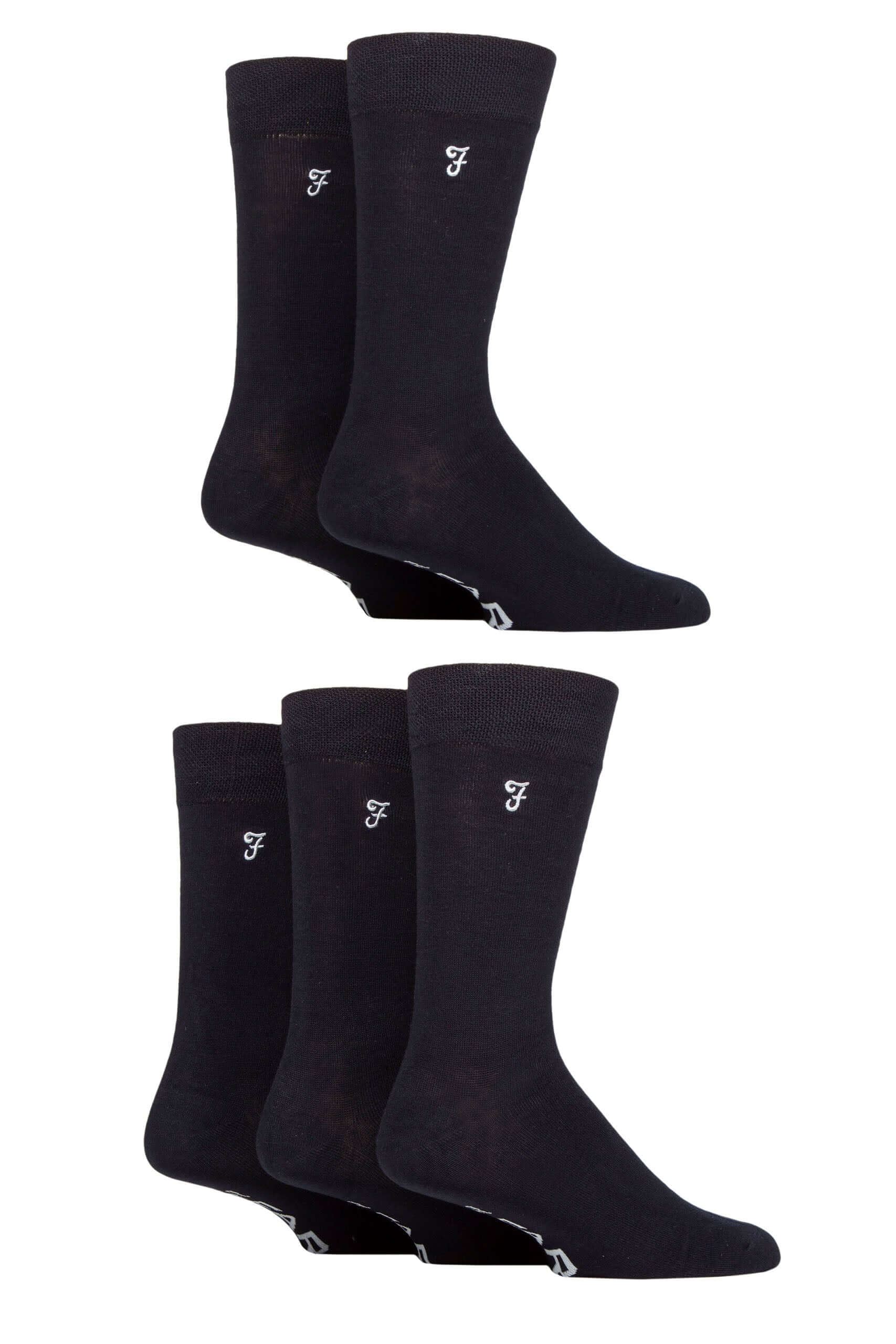 Farah Men’s 5 Pack Plain Bamboo Everyday Socks – Black, Navy & Charcoal (UK 6-11)