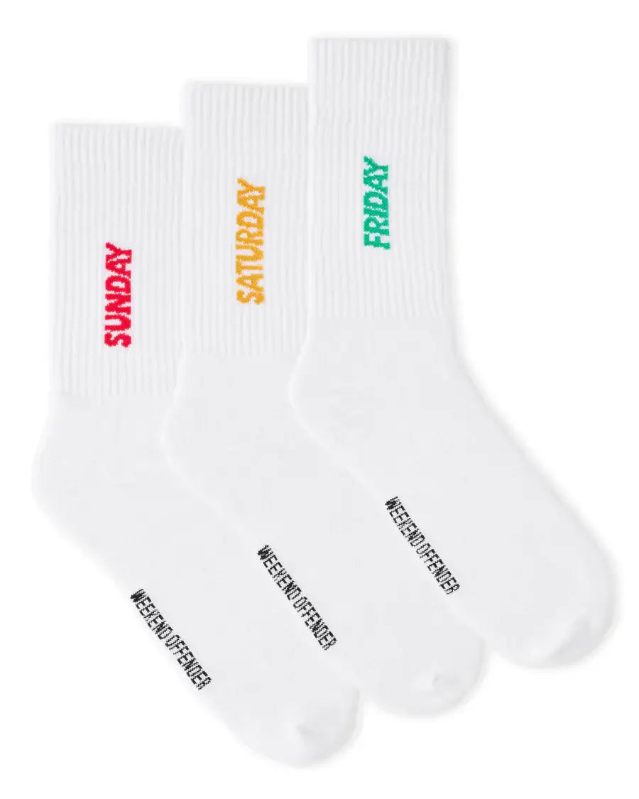 Weekend Offender 3 Pack Friday/Saturday/Sunday Sports Socks - White