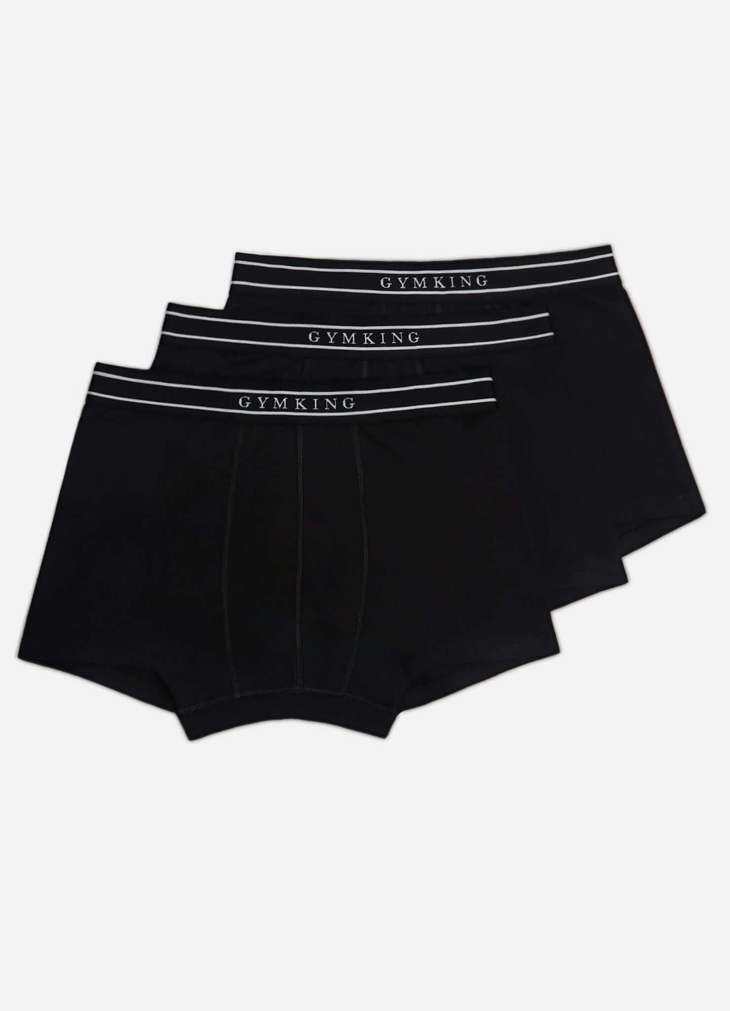 Gym King 3 Pack Men's Boxers, Cotton Stretch Trunks - Black