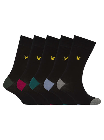 Lyle & Scott 5 Pack Contrast Heel and Toe Socks - Black - Multicolour