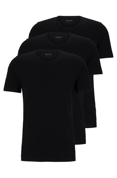 BOSS 3 Pack Logo-Embroidered Regular Fit Cotton T-Shirts - Black