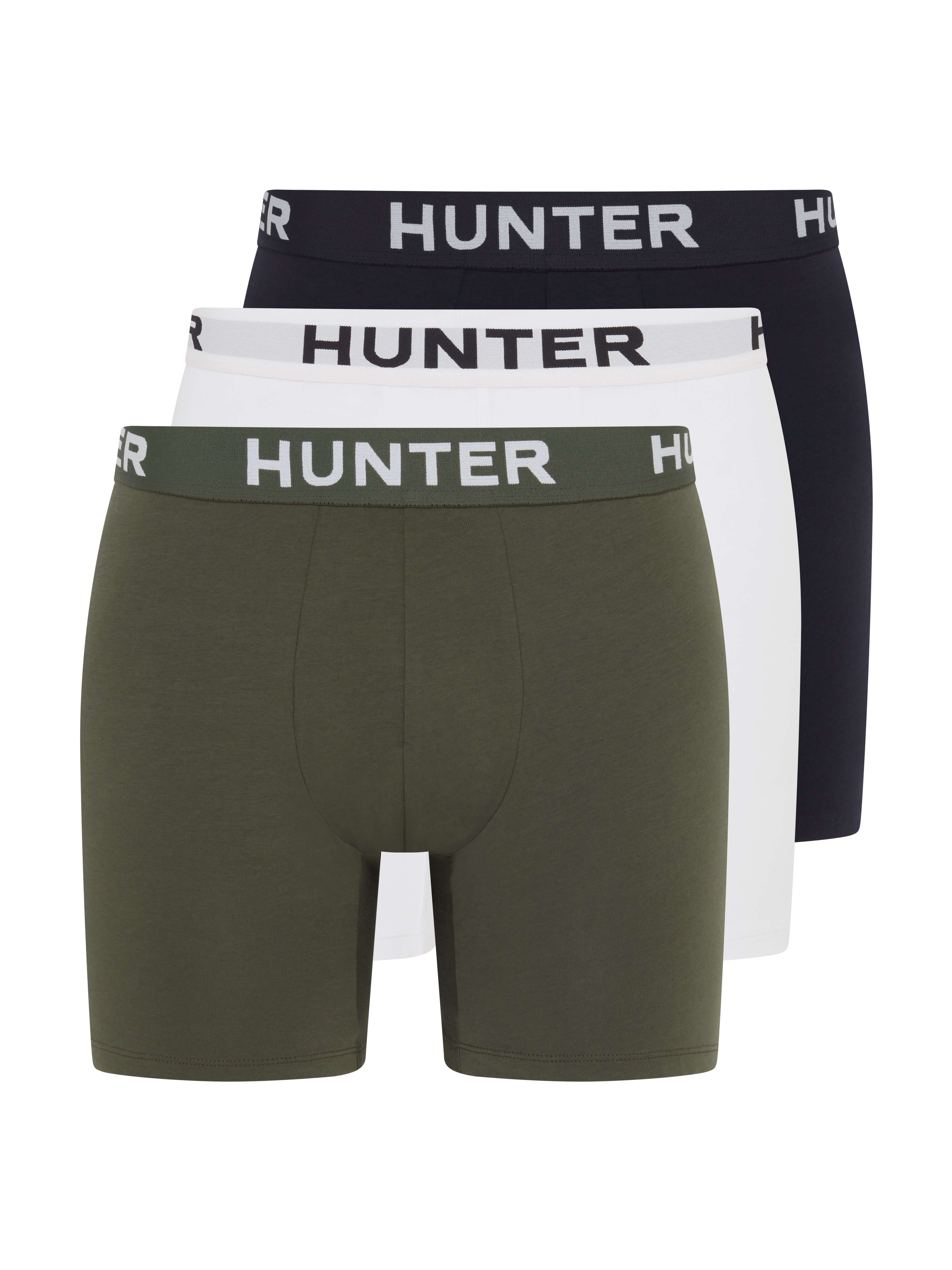 Hunter Men’s 3 Pack Jacquard Boxer Briefs – Night Sky, Bright White, Kambaba