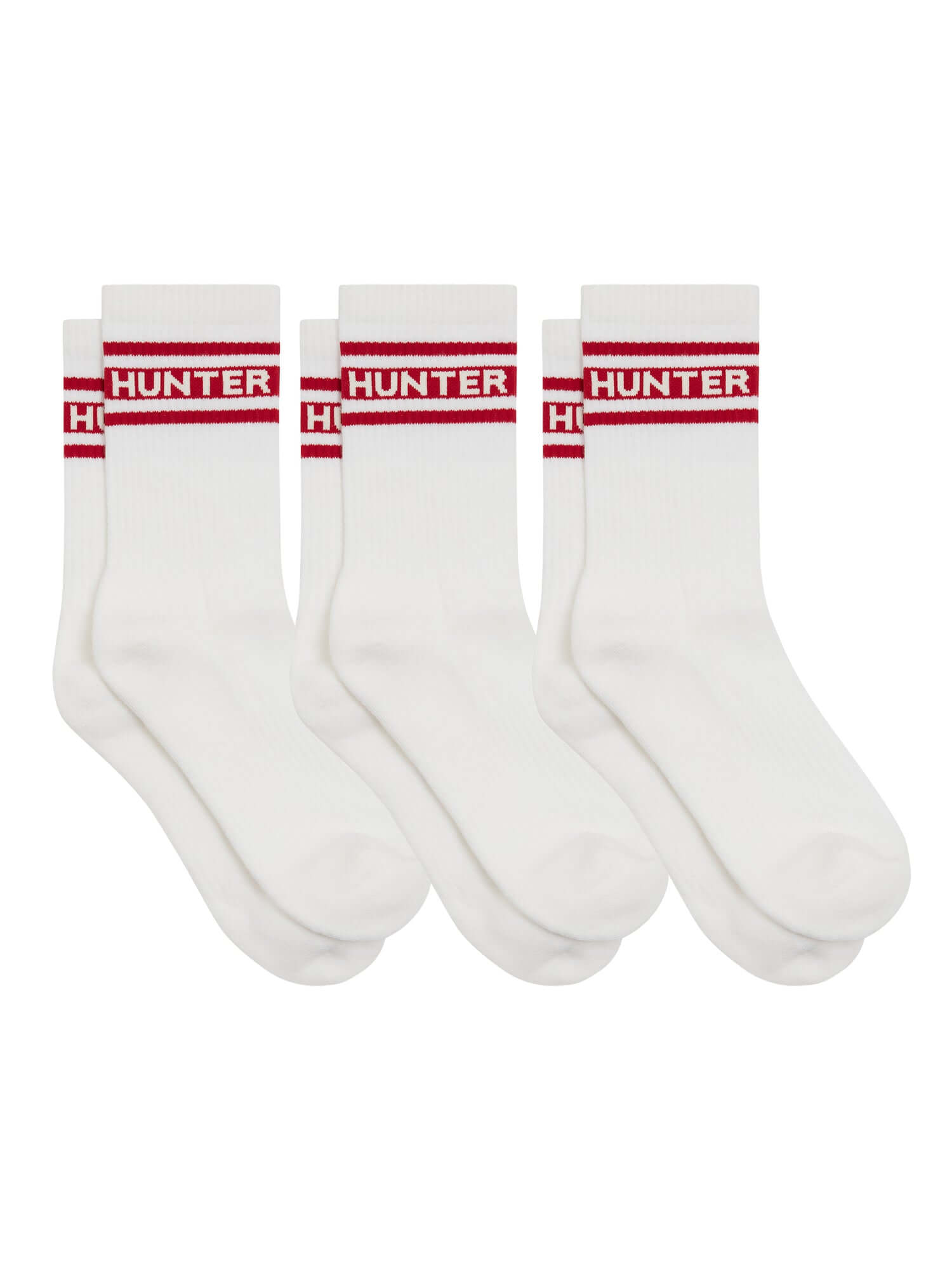 Hunter 3 Pack Organic Cotton Crew Socks - Bright White/Chillipepper Red