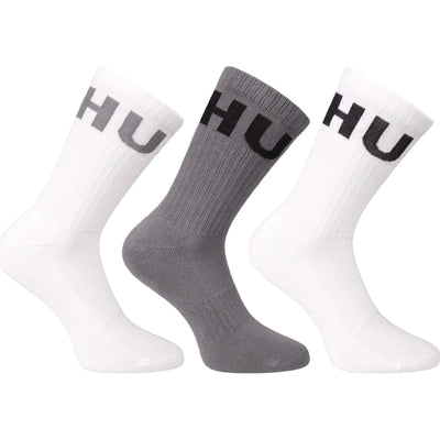 HUGO 3 Pack Ribbed Quarter Socks with Logo – Cotton Rich
