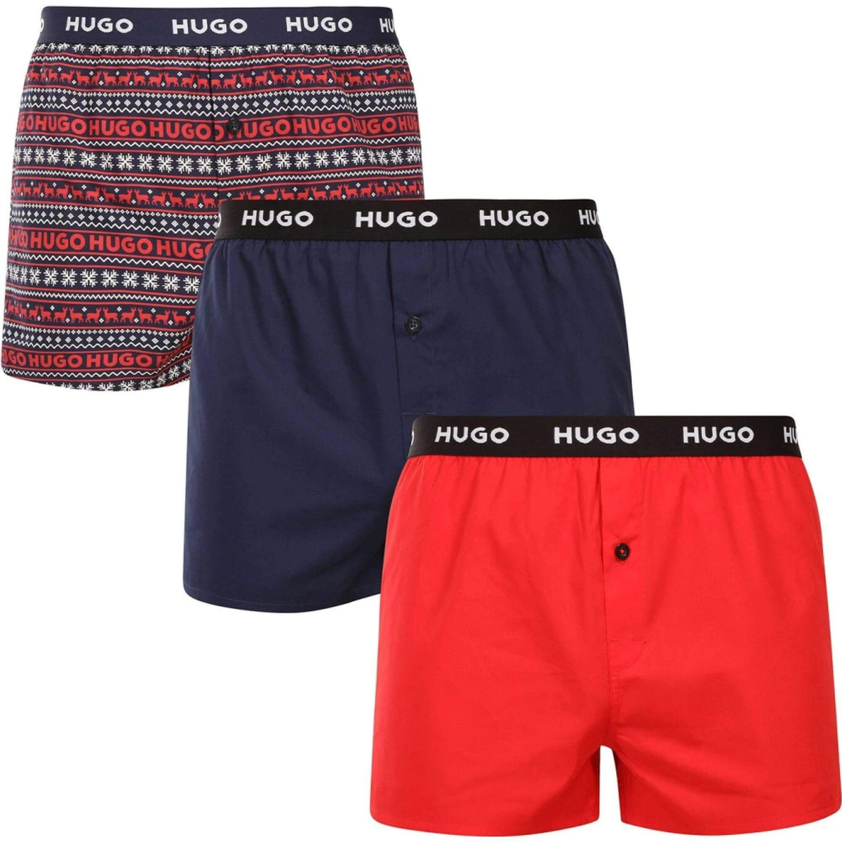 HUGO 3 Pack Woven Cotton Boxers | Poplin Pyjama Shorts – Trunks and Boxers