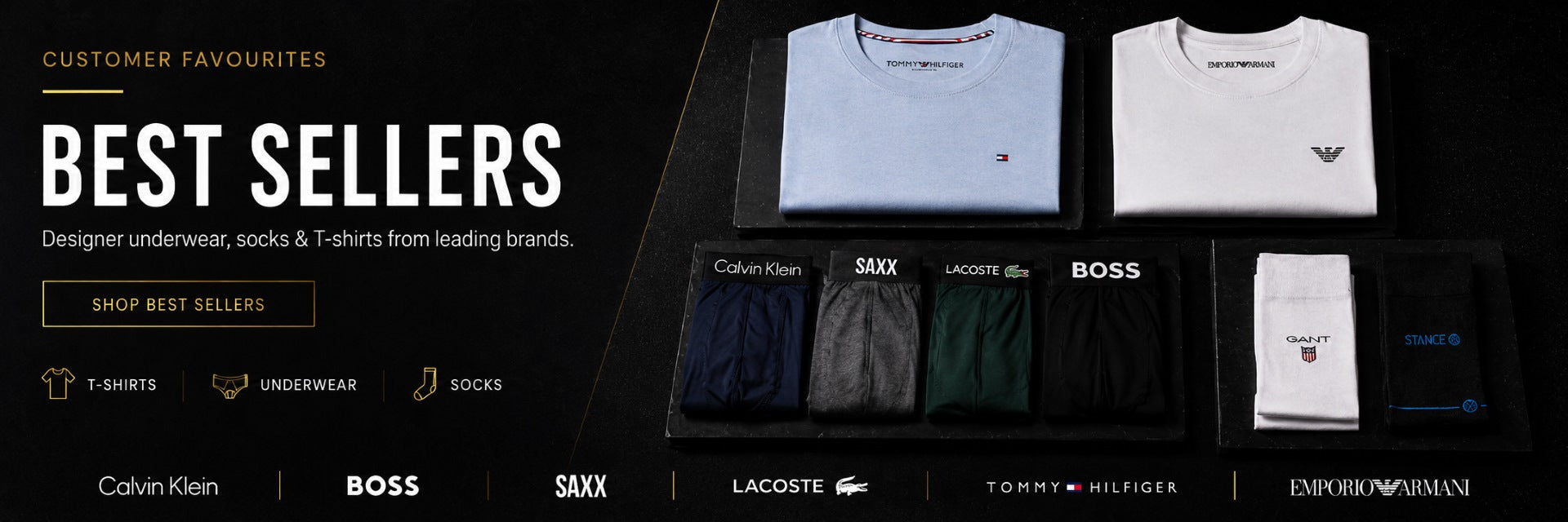 Best sellers designer underwear, boxer briefs, socks and T-shirts from top premium brands.