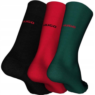 HUGO Men’s Logo Socks 3-Pack Cotton Rich -  Black/Red/Green