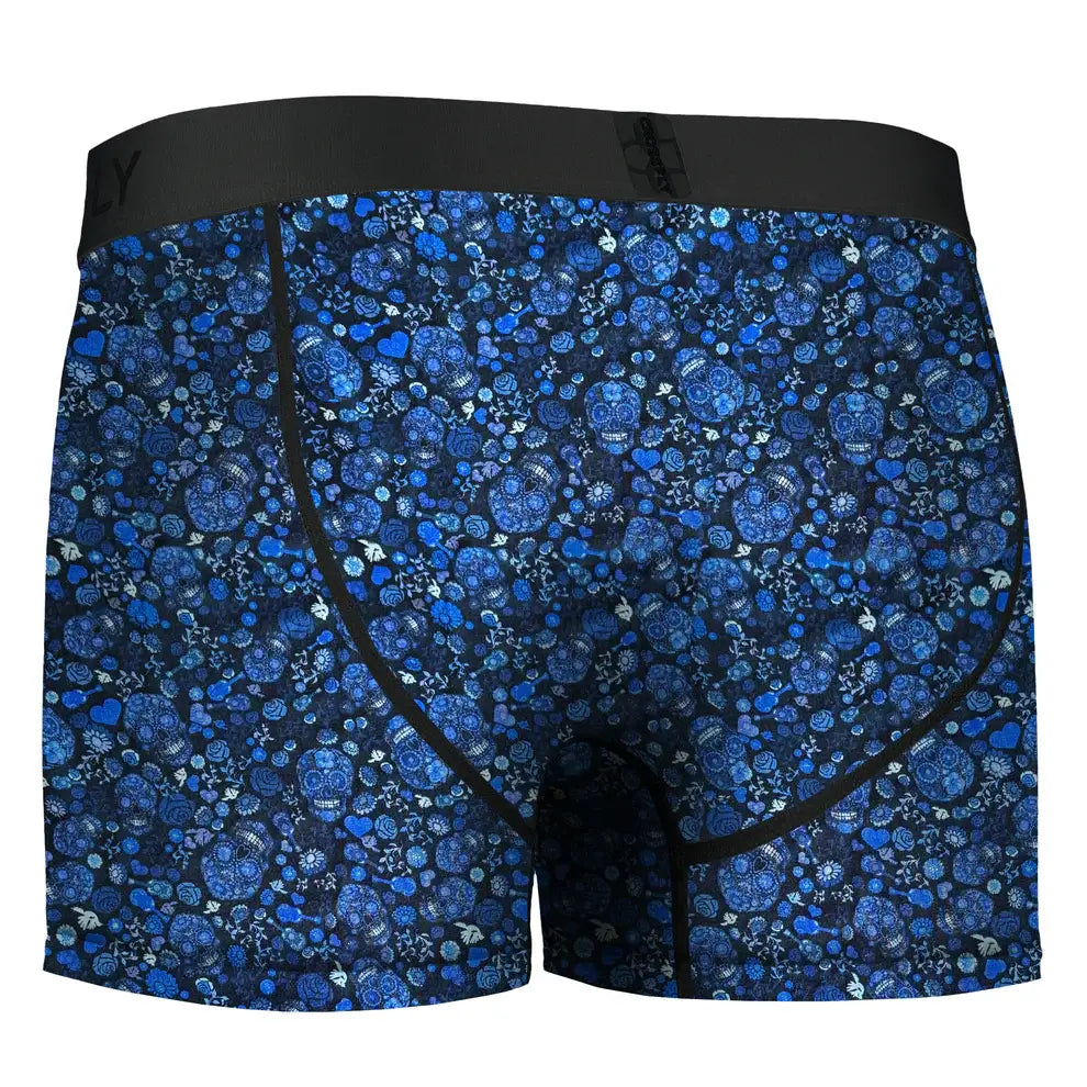 Crossfly IKON Men’s 3" Trunks – Skulls & Hearts Blue | 1-Pack Supersoft Modal