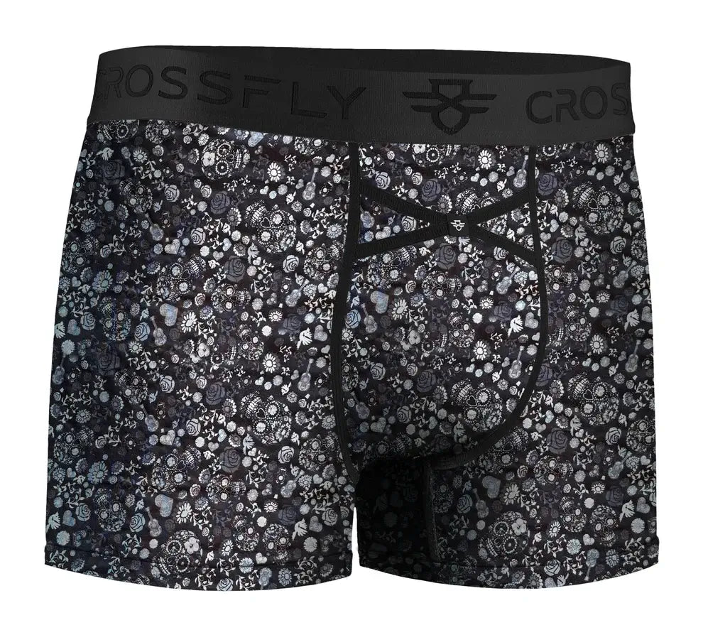 Crossfly IKON Men’s 3" Trunks – Skulls & Hearts Black | 1-Pack Supersoft Modal