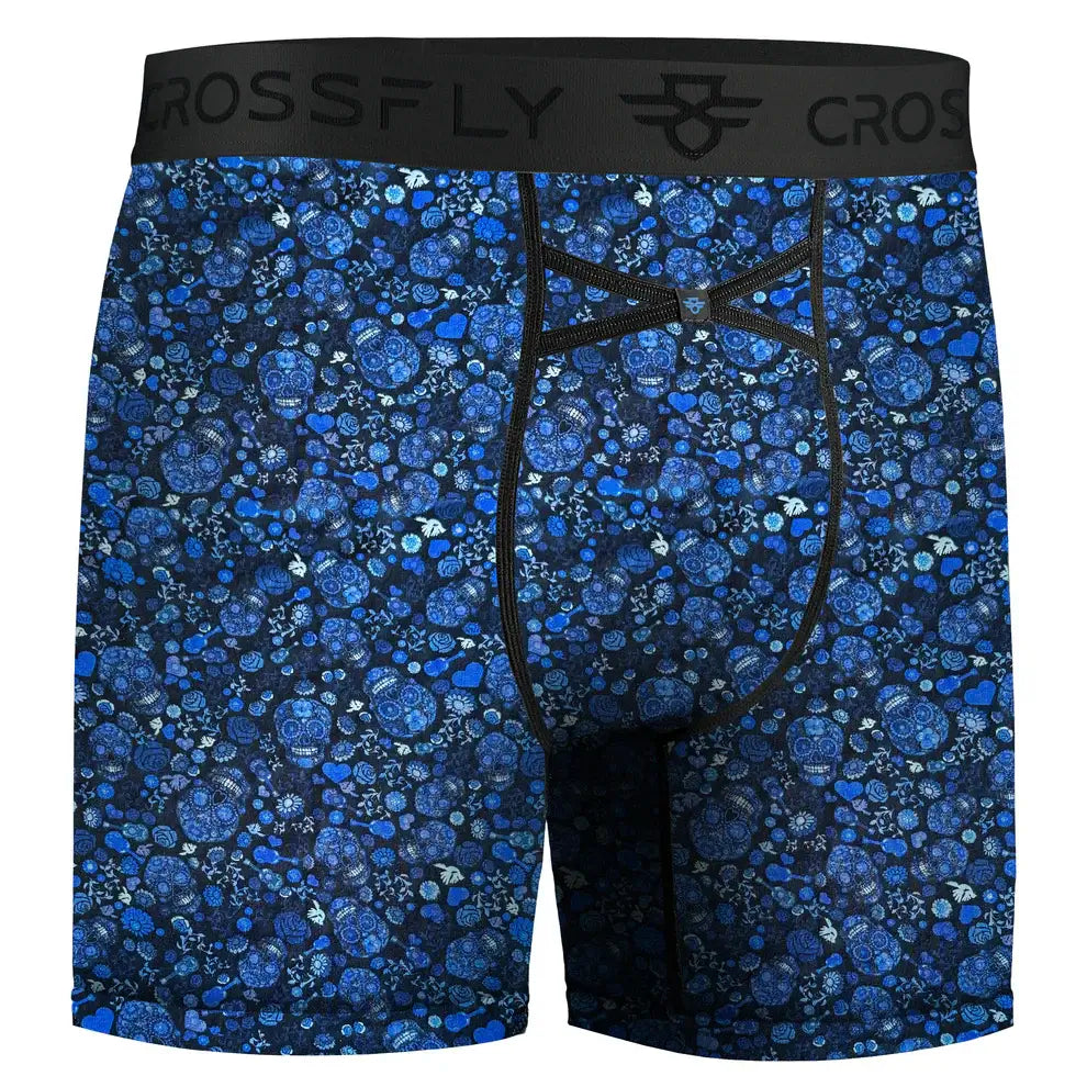 IKON Men’s 6" Boxers – Skulls & Hearts Blue| Crossfly Everyday Series