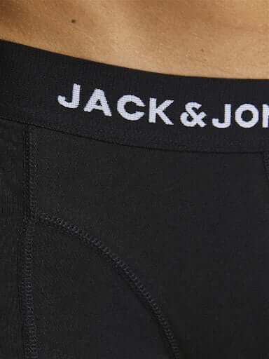 Jack & Jones 5-Pack Cotton Stretch Trunks | Black with Coloured Logo Waistbands