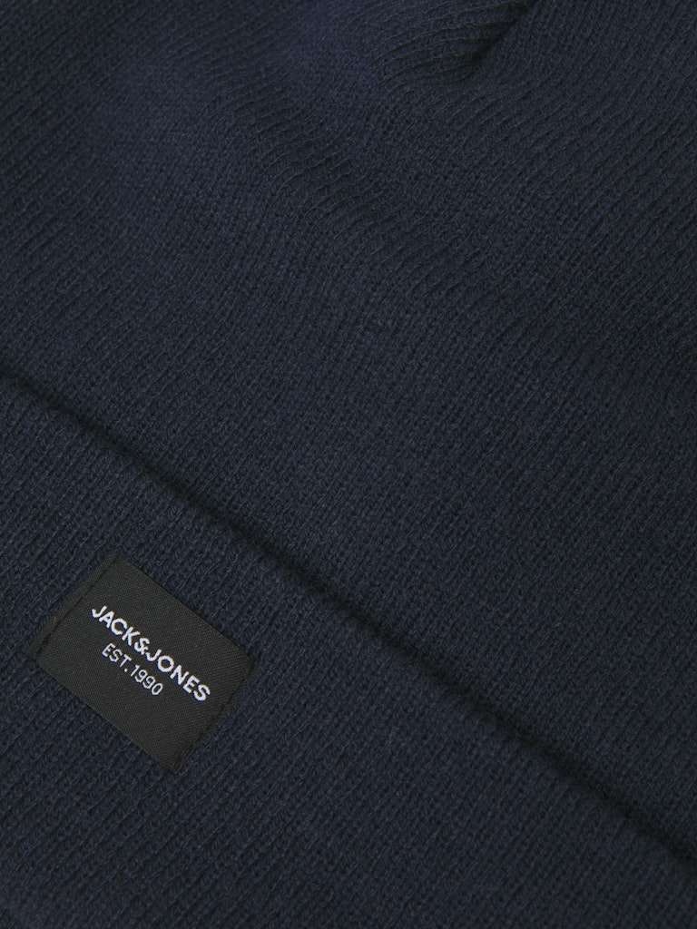 Navy blue fabric with a Jack & Jones logo patch