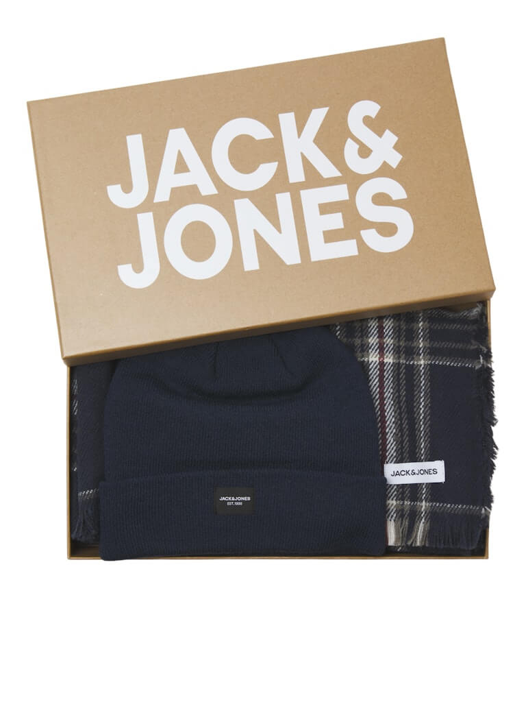 Jack & Jones Beanie & Scarf Gift Box Men’s Winter Knit Set - Oxblood Red / Navy