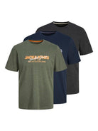 Jack & Jones 3 Pack JJalvis Crew Neck T-Shirts - Green/Blue/Charcoal