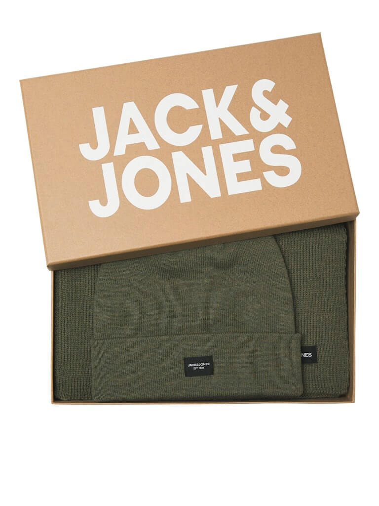 Jack & Jones JACDNA Scarf & Beanie Gift Box | Winter Knit Set for Men
