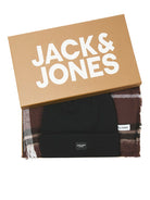 Plaid scarf with 'Jack & Jones' branding on a white background