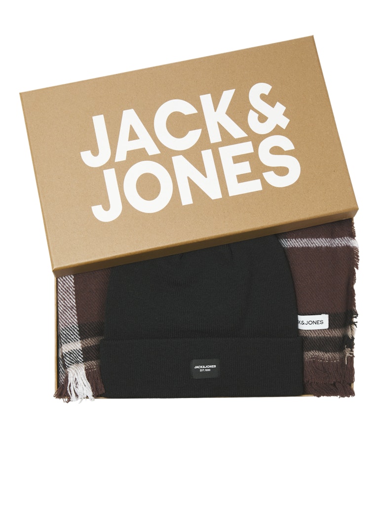 Plaid scarf with 'Jack & Jones' branding on a white background