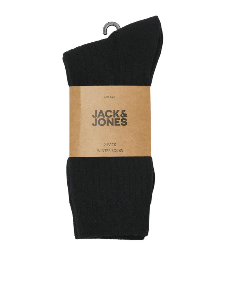 Jack & Jones JACJOE Winter Ribbed Socks 2 Pack – Black, Woolen Socks