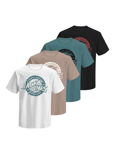 Jack & Jones Men’s 4-Pack Crew Neck Cotton T-Shirts – Black, Green, Beige, White
