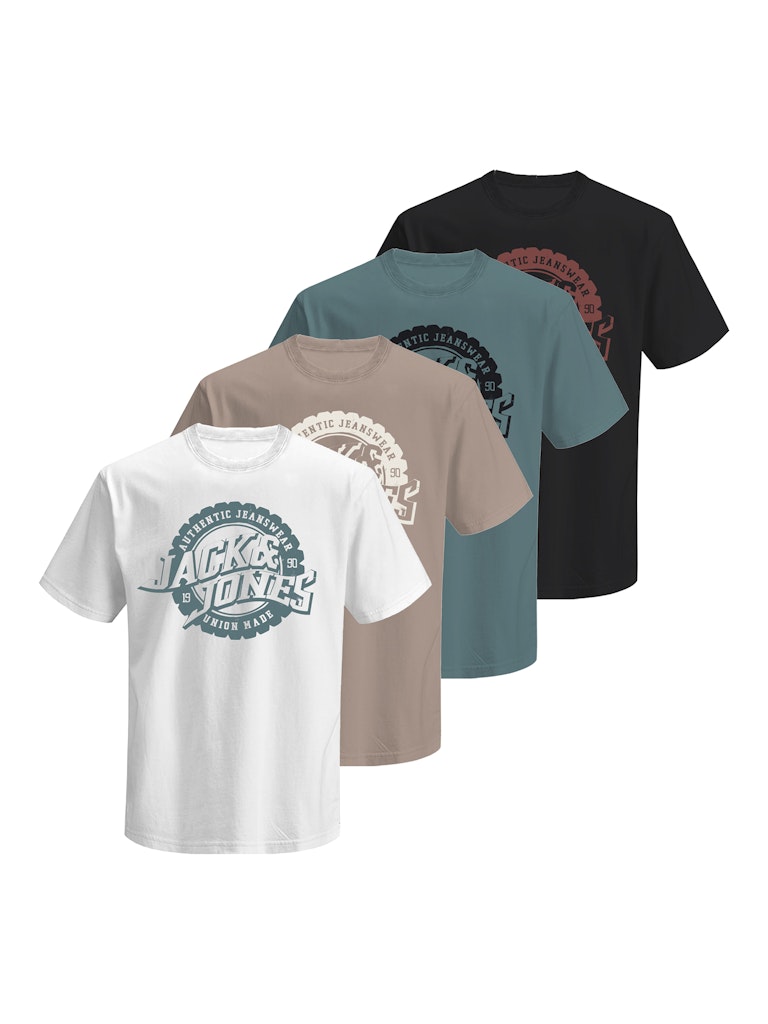 Jack & Jones Men’s 4-Pack Crew Neck Cotton T-Shirts – Black, Green, Beige, White