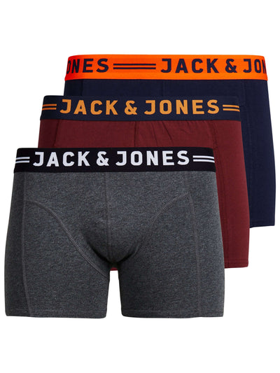 Jack & Jones Cotton Stretch Junior Trunks 3 Pack - Black/Grey/Red
