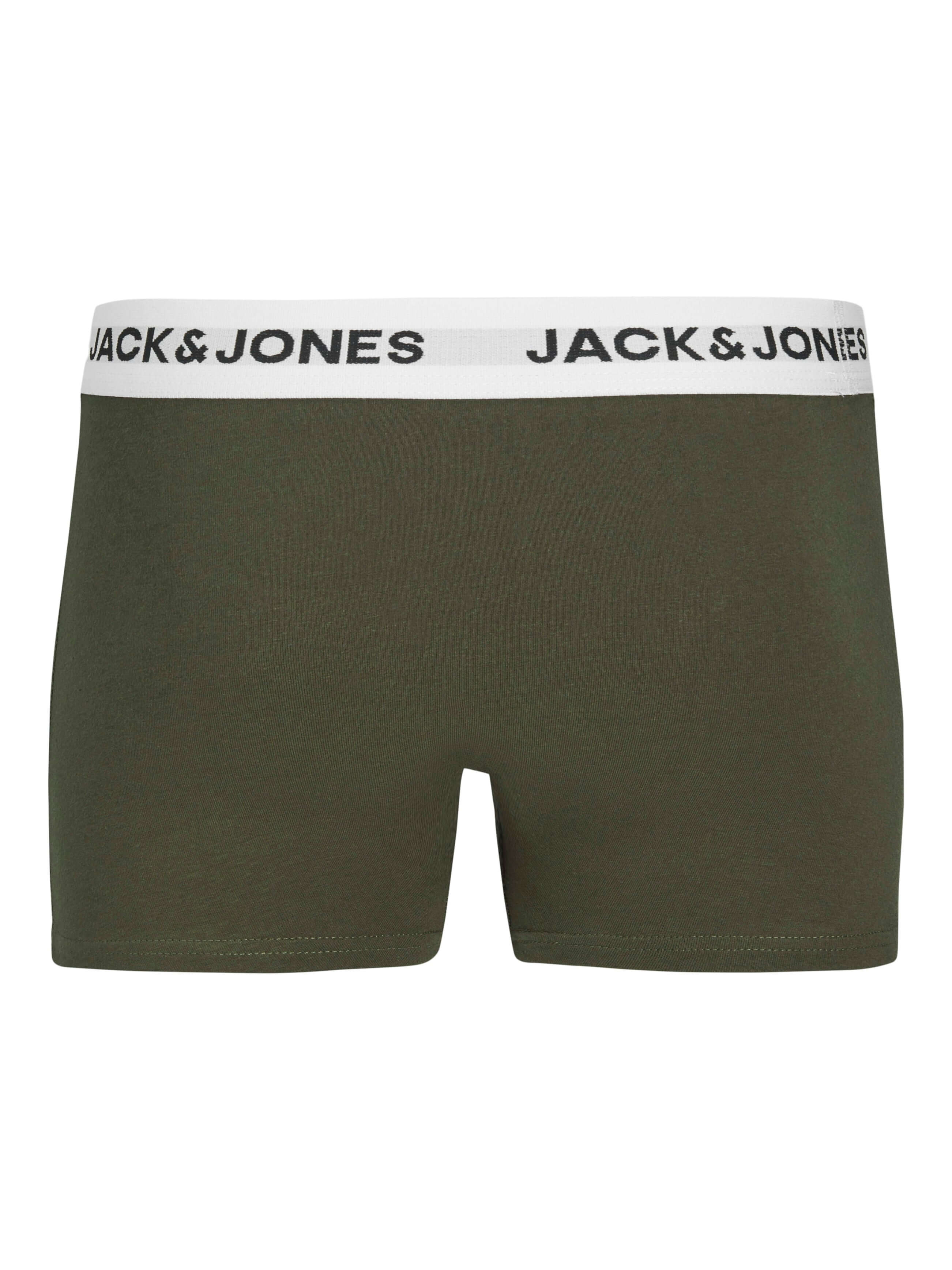 Jack & Jones Cotton Stretch Junior Trunks 5 Pack - Black / Grey / Navy / Olive