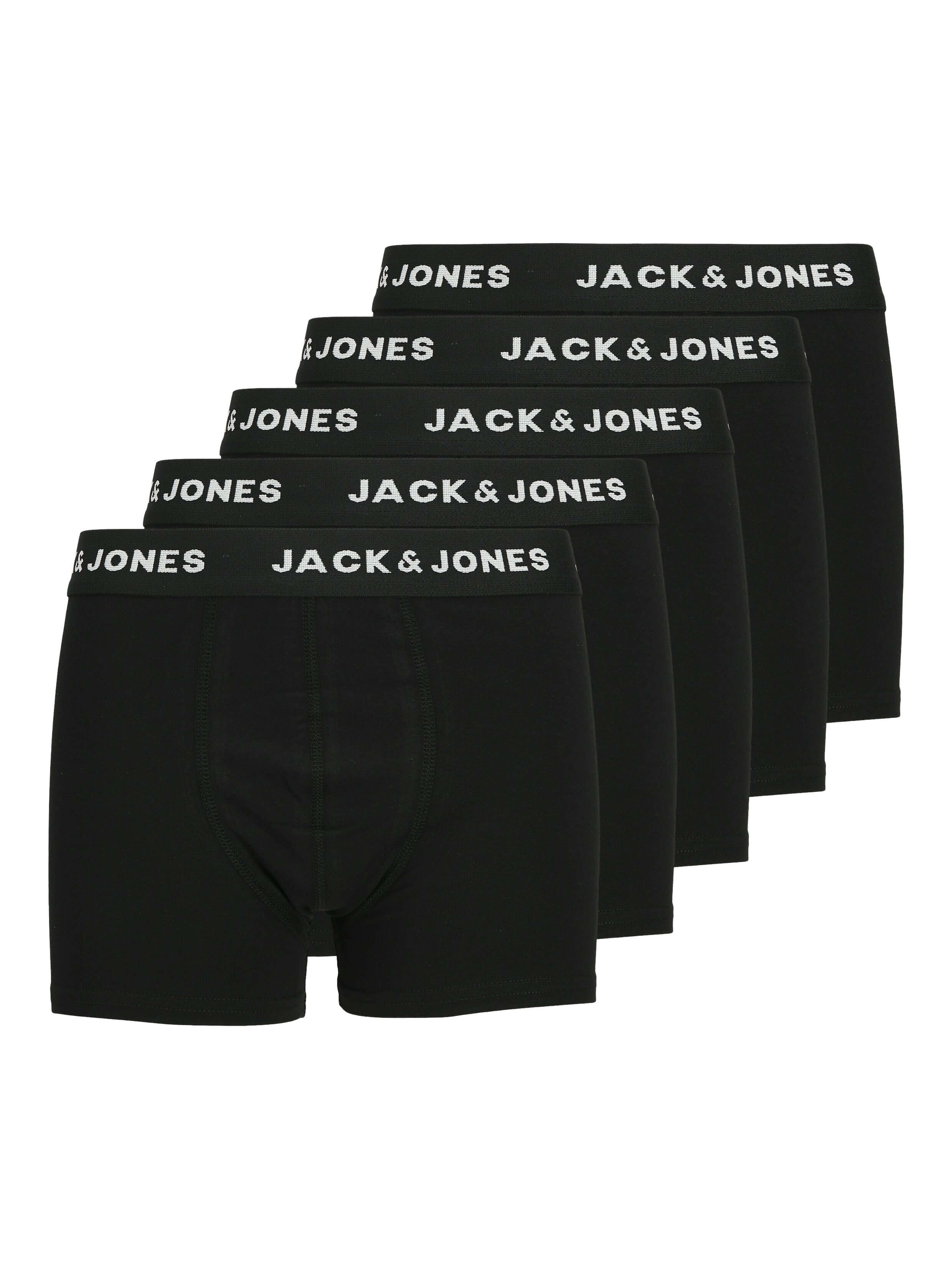 Jack & Jones Cotton Stretch Junior Trunks 5 Pack - Black