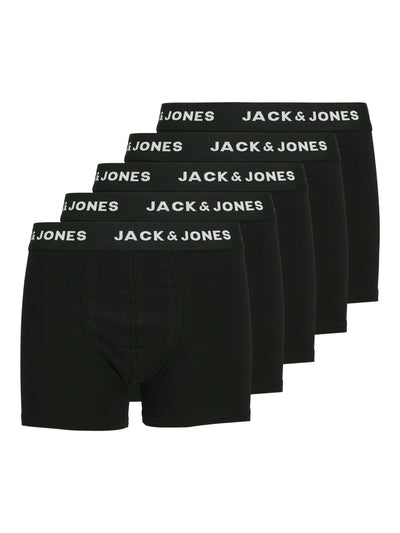 Jack & Jones Cotton Stretch Junior Trunks 5 Pack - Black
