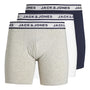 Jack & Jones 3 Pack Cotton Stretch Longer Leg Boxer Briefs - Navy/White/Grey