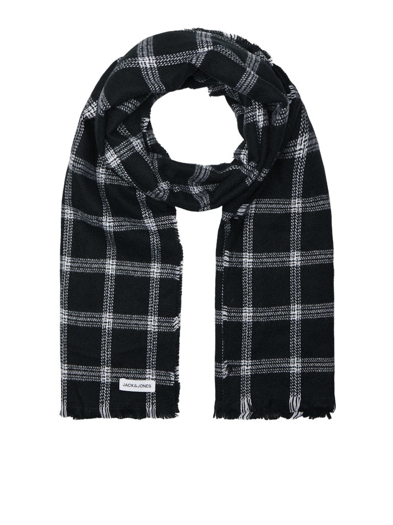 Black and white plaid scarf on a white background