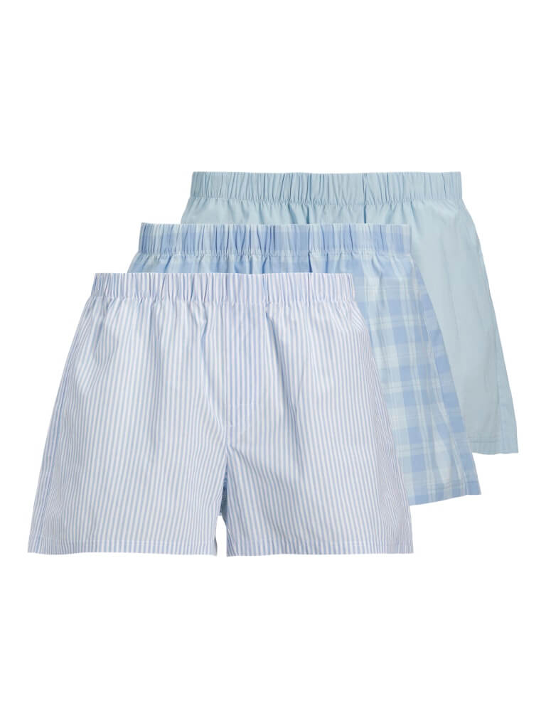 Jack & Jones Jacmilano 3 Pack Woven Boxers 100% Cotton - Chambray Blue