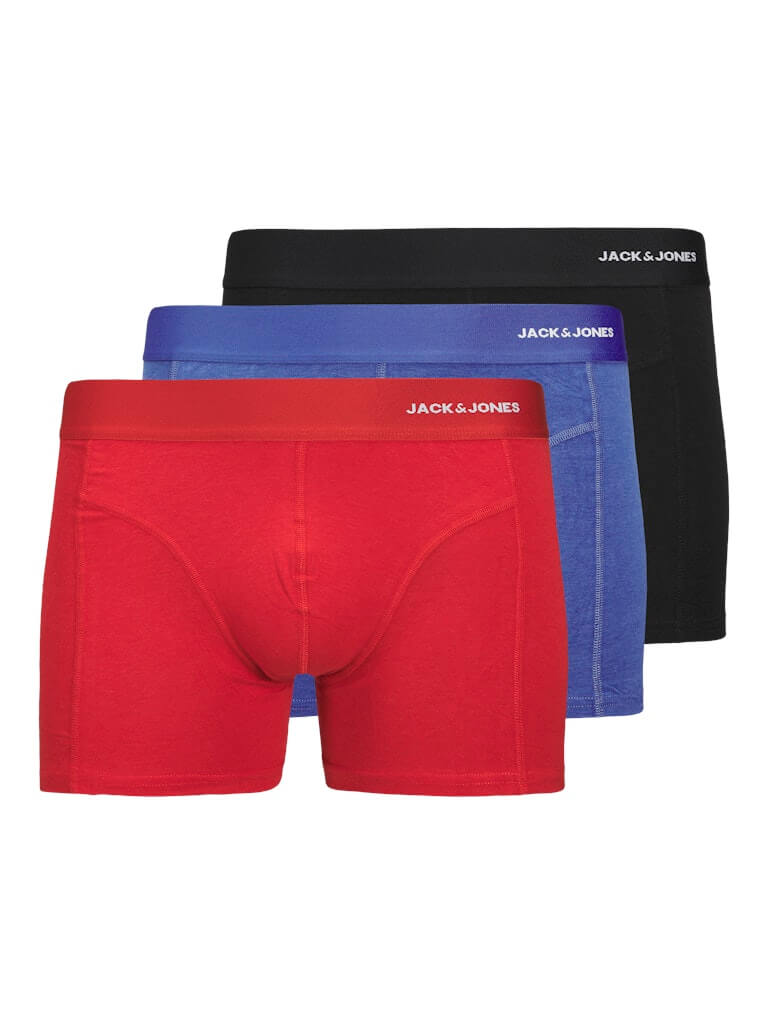Jack & Jones Bamboo 3 Pack Trunks - Red / Blue / Black