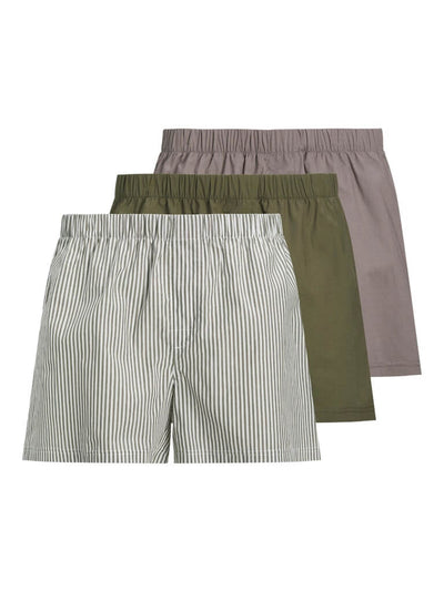 Jack & Jones Jacmilano 3 Pack Woven Boxers 100% Cotton - Dusty Olive Striped