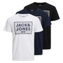 Jack & Jones 3 Pack Logo Crew Neck T-Shirts - NavyBlazer/White/Black