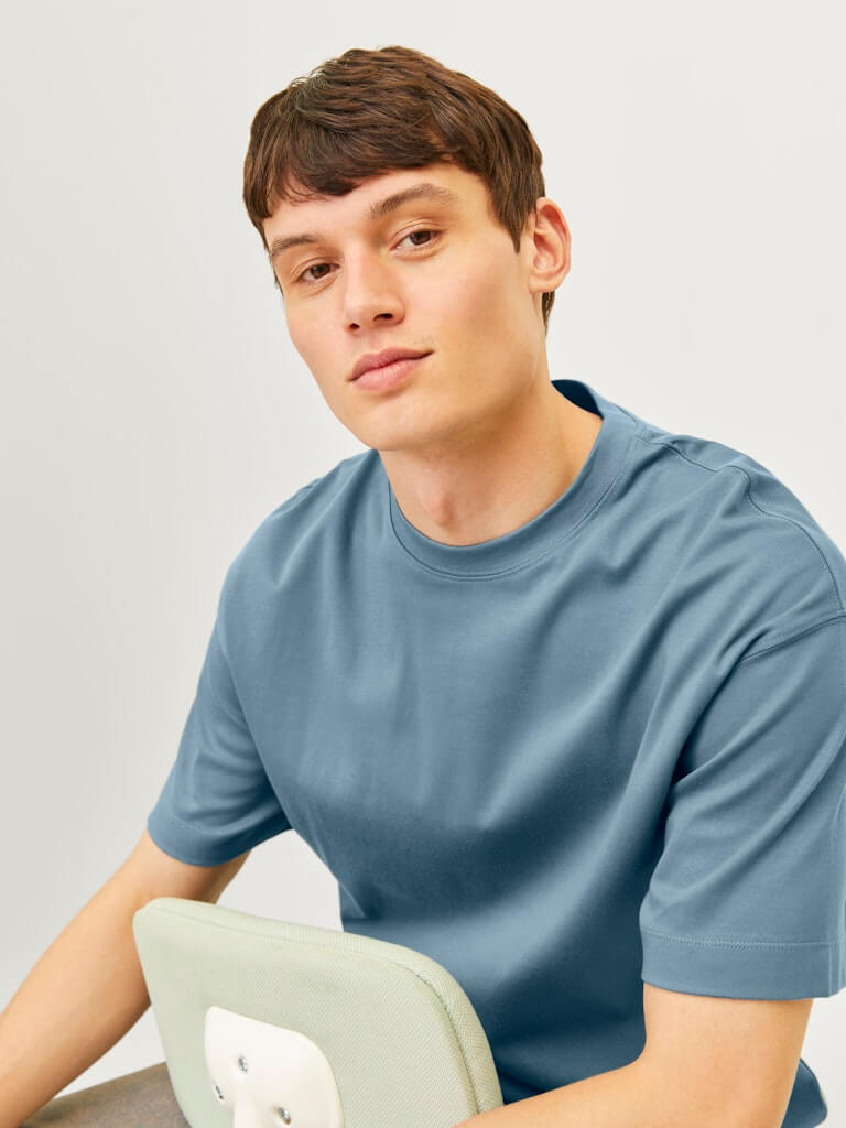 Jack & Jones JJEURBAN EDGE 1 Pack Crew Neck 100% Cotton T-Shirt - Blue