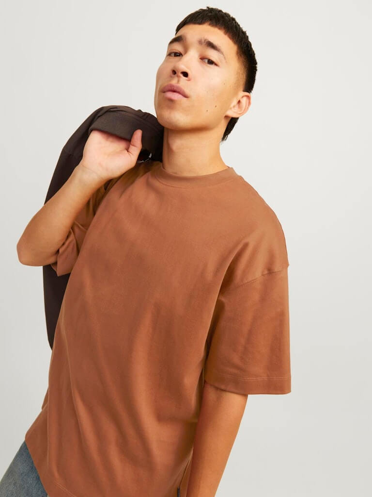 Jack & Jones JJEURBAN EDGE 1 Pack Crew Neck 100% Cotton T-Shirt - Mocha Bisque