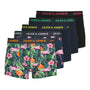 Jack & Jones Jacpink Flamingo Trunks 5 Pack Cotton Stretch Boxers - Navy Blazer, Print