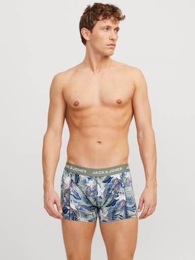 Jack & Jones Jacbrady Flower 3 Pack Cotton Stretch Trunks - Black / Multi Print
