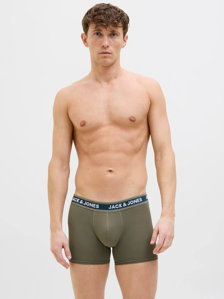 Jack & Jones Jacevan 5 Pack Cotton Stretch Trunks - Black /Oceanview / Green / Chambray blue
