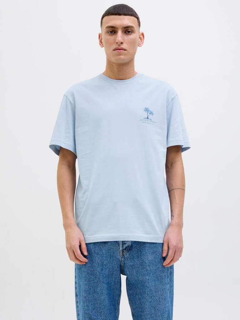 Jack & Jones 1 Pack JJSUMMER VIBES Crew Neck 100% Cotton T-Shirt - Blue