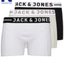 Jack & Jones 3 Pack Cotton Stretch Trunks - Black/White/Grey