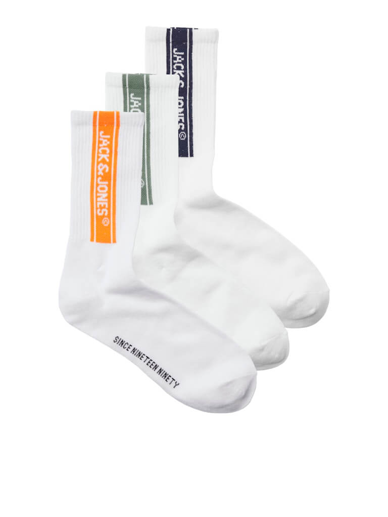 Jack & Jones 3 Pack Jacseth Sports Socks - White - Orange/Green/Blue ( Size 7-11 )
