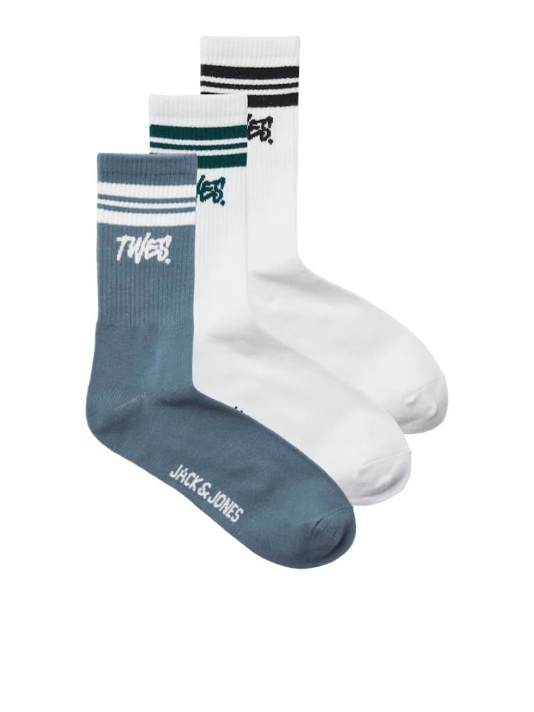 Jack & Jones 3 Pack JACTWES Sports Socks - White/Blue ( Size 7-11 )