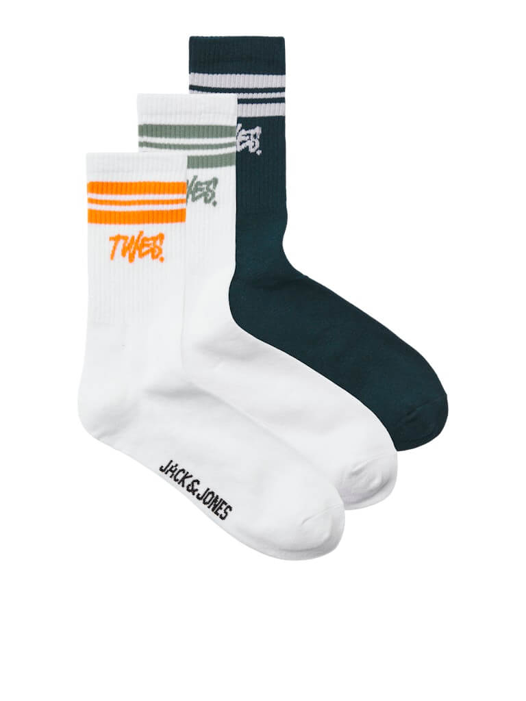 Jack & Jones 3 Pack JACTWES Sports Socks - White/ Orange ( Size 7-11 )